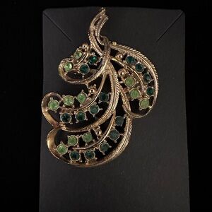 Gold and Green Peacock Feather Brooch